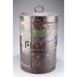 A JAPANNED CYLINDRICAL TIN FOR AN OFFICERS' FEATHE