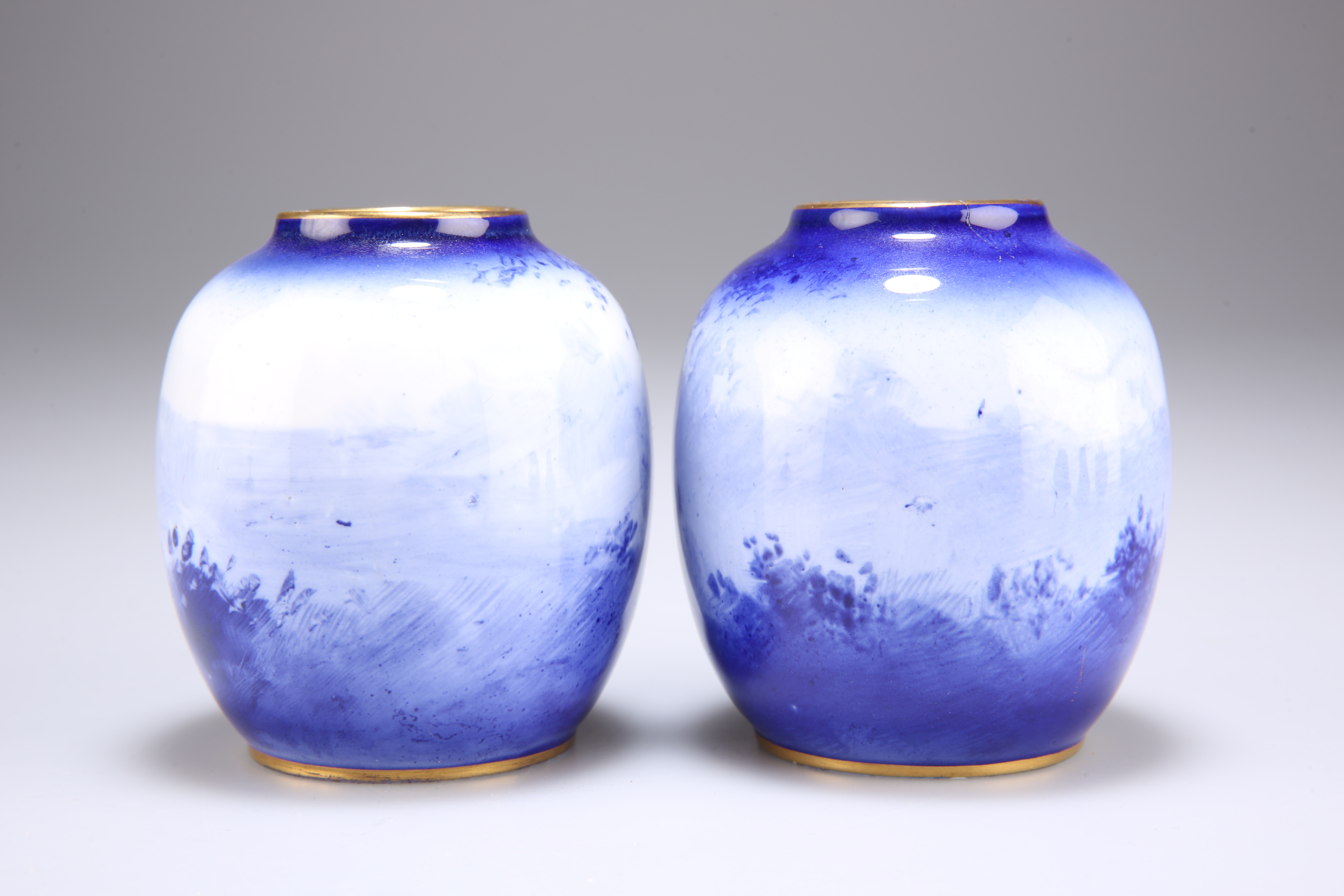 A PAIR OF ROYAL DOULTON BLUE CHILDREN SERIES VASES - Image 2 of 3