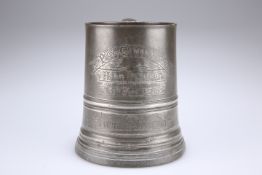 A MID 19TH CENTURY GLASS-BOTTOM PEWTER ONE-PINT TANKARD