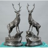 A LARGE PAIR OF BRONZE STAGS