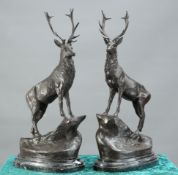 A LARGE PAIR OF BRONZE STAGS