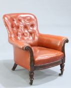 A LEATHER UPHOLSTERED MAHOGANY LIBRARY CHAIR BY GI