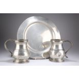 TWO PEWTER QUART TANKARDS