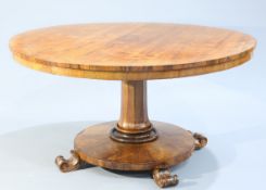 A REGENCY ROSEWOOD TILT TOP BREAKFAST TABLE