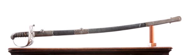 AN 1827 PATTERN RIFLE OFFICERS' SWORD WITH LEATHER SCABBARD