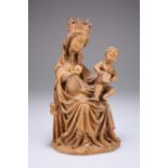 AN EARLY 20TH CENTURY CARVED WOOD MADONNA AND CHILD