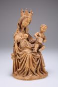 AN EARLY 20TH CENTURY CARVED WOOD MADONNA AND CHILD