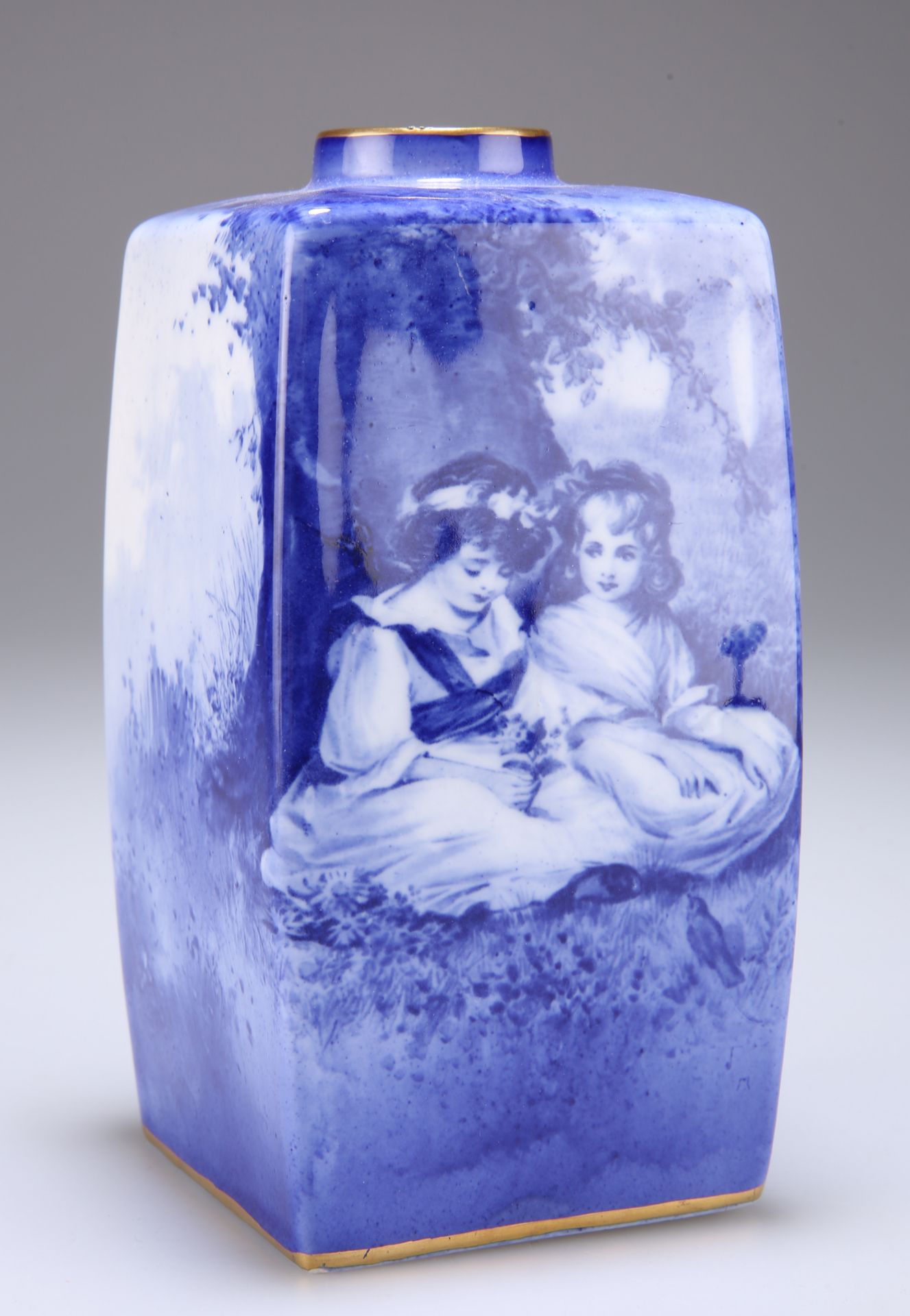 A ROYAL DOULTON BLUE AND WHITE CHILDREN SERIES VASE