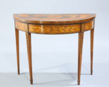 A PAINTED SATINWOOD DEMILUNE FOLDOVER CARD TABLE