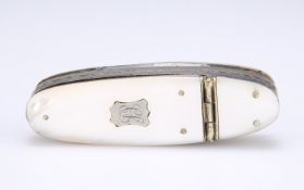 A STEEL AND MOTHER OF PEARL COMBINATION SNUFF BOX AND PEN KNIFE