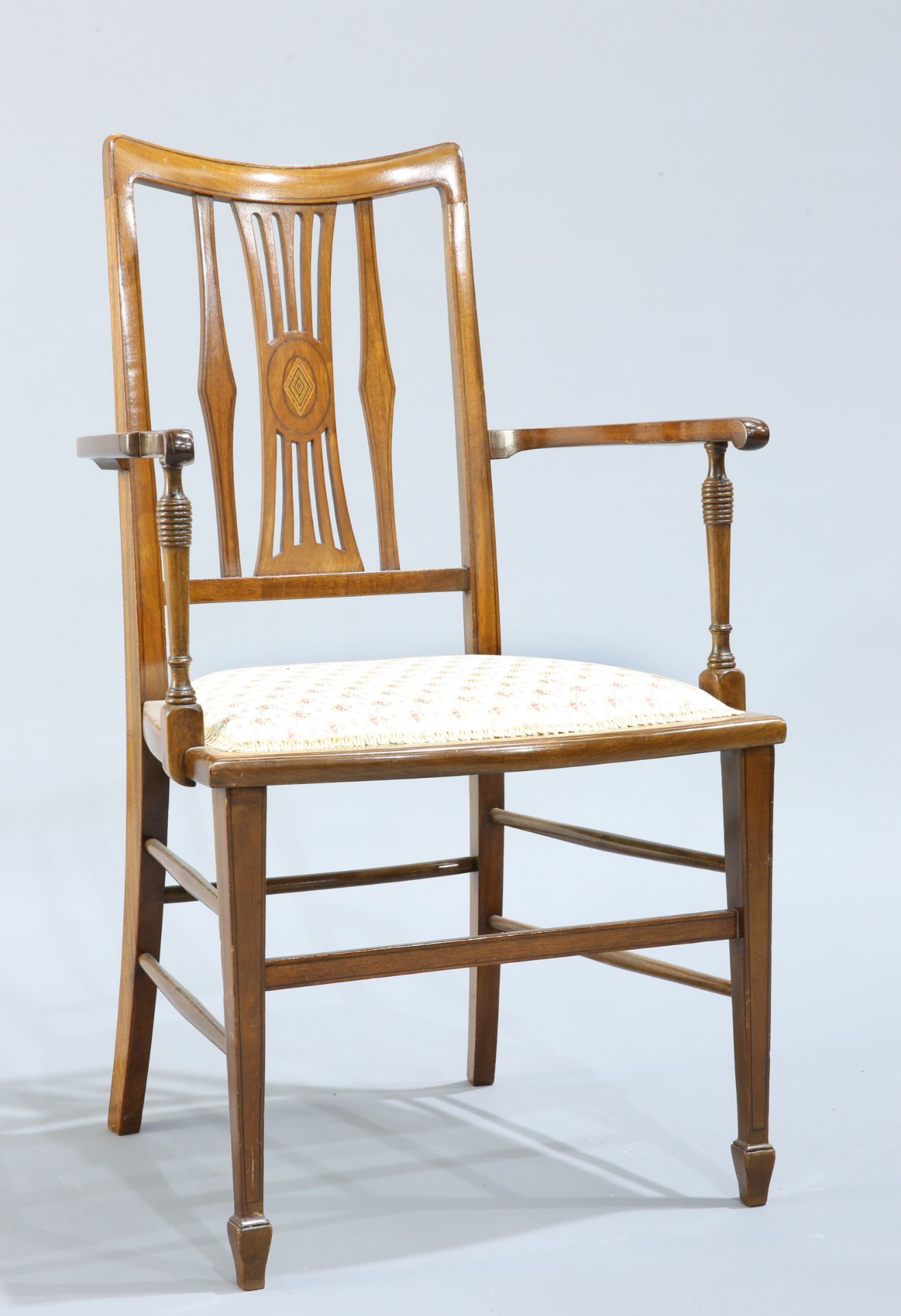 AN EDWARDIAN INLAID MAHOGNAY OPEN ARMCHAIR - Image 2 of 2