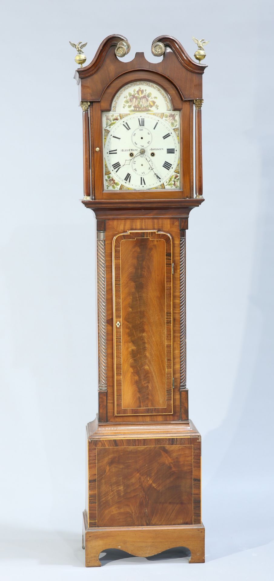 AN EARLY 19TH CENTURY SCOTTISH INLAID MAHOGANY 8-DAY LONGCASE CLOCK