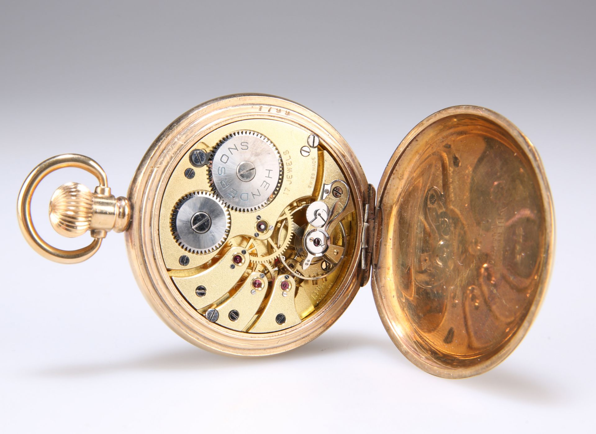 A GOLD-PLATED FULL HUNTER POCKET WATCH - Bild 3 aus 3