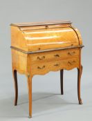 A LOUIS XV STYLE FLORAL MARQUETRY CYLINDER BUREAU