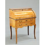 A LOUIS XV STYLE FLORAL MARQUETRY CYLINDER BUREAU