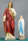 A PAINTED PLASTER CAST FIGURE OF THE SACRED HEART OF JESUS