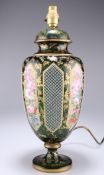 A BOHEMIAN GILDED AND PAINTED GREEN GLASS VASE