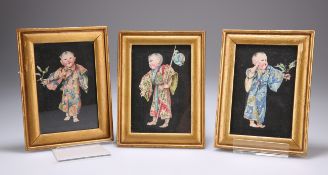 A SET OF THREE 19TH CENTURY EUROPEAN WATERCOLOUR DRAWINGS DEPICTING DOLLS IN ORIENTAL DRESS