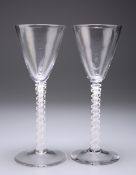 A PAIR OF OPAQUE TWIST WINE GLASSES