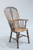 AN ELM AND OAK HIGH-BACK WINDSOR ARMCHAIR