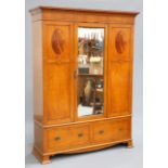 A SATINWOOD WARDROBE AND MARBLE TOPPED WASHSTAND