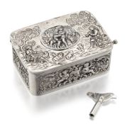 A FINE GERMAN SILVER SINGING BIRD AUTOMATON MUSIC BOX