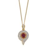 A RUBY AND DIAMOND PENDANT ON CHAIN