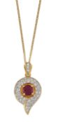 A RUBY AND DIAMOND PENDANT ON CHAIN