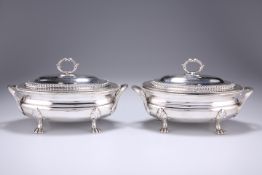 A PAIR OF GEORGE III SILVER SAUCE TUREENS