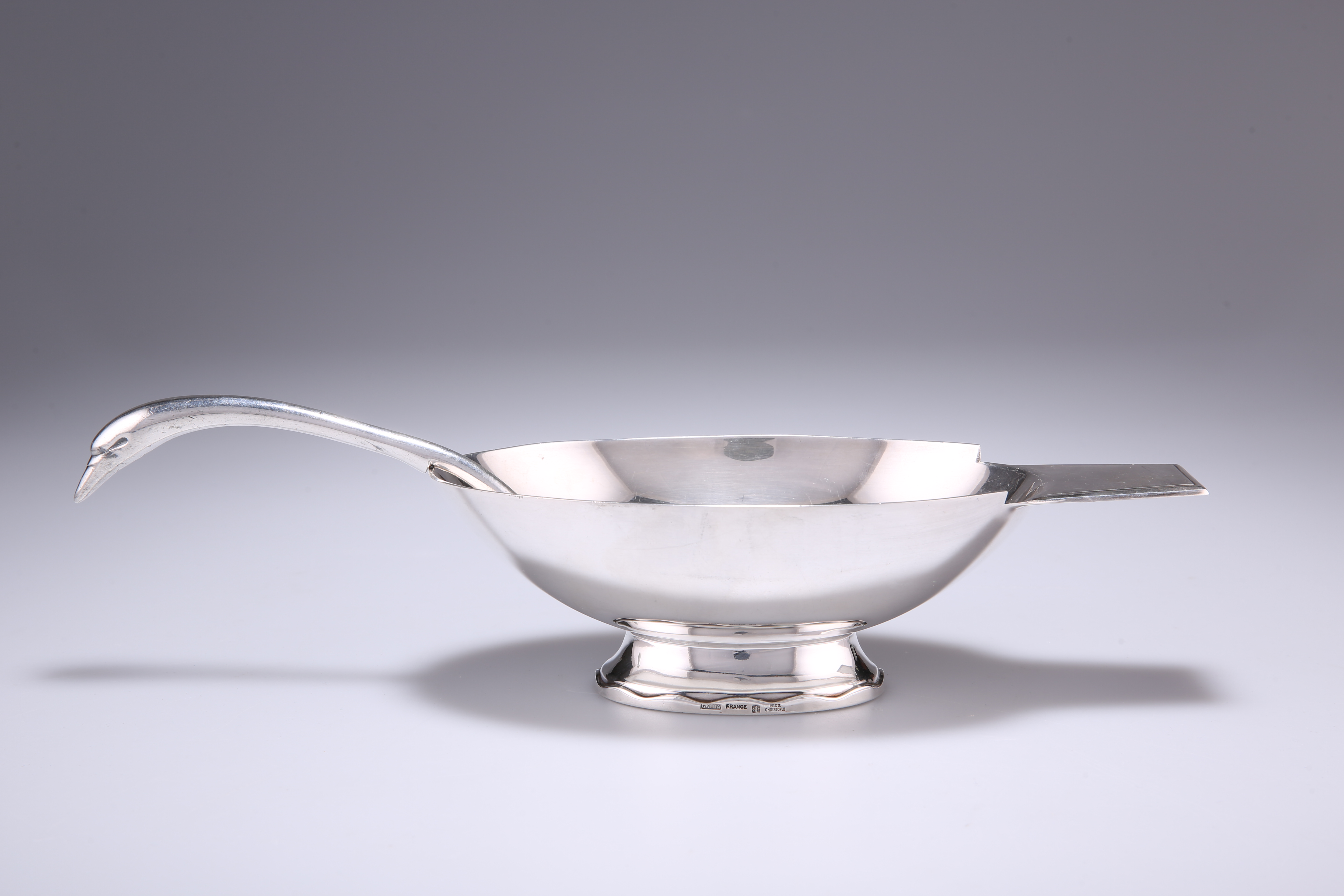 ART DECO ELECTROPLATED GALLIA 'SWAN' SAUCE DISH AND SPOON