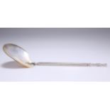 A 19TH CENTURY MOTHER-OF-PEARL AND SILVER-PLATED SERVING SPOON