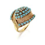 A MID-CENTURY TURQUOISE AND WHITE STONE DRESS RING
