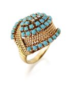 A MID-CENTURY TURQUOISE AND WHITE STONE DRESS RING