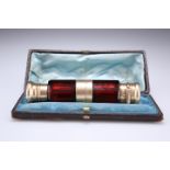 A VICTORIAN SILVER GILT AND CRANBERRY GLASS COMBINED DOUBLE ENDED SCENT BOTTLE AND VINAIGRETTE