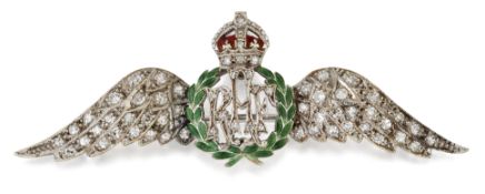 A DIAMOND AND ENAMEL ROYAL AIR FORCE WINGS SWEETHEART BROOCH