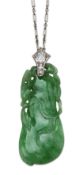 A JADE AND DIAMOND PENDANT ON CHAIN