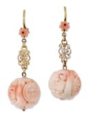 A PAIR OF CHINESE CORAL EARRINGS