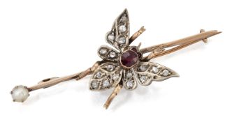 A VICTORIAN RUBY AND DIAMOND INSECT BROOCH