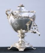 A 19TH CENTURY SILVER-PLATED TEA URN