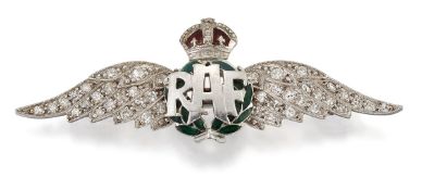 A DIAMOND AND ENAMEL ROYAL AIR FORCE WINGS SWEETHEART BROOCH