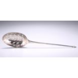 A LARGE SILVER MOTE SPOON, CIRCA 1770