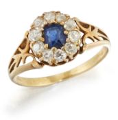 A 19TH CENTURY SAPPHIRE AND DIAMOND CLUSTER RING