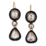 A PAIR OF BLACK ENAMEL AND DIAMOND EARRINGS