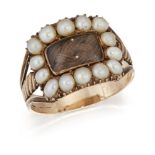 A GEORGIAN SPLIT PEARL AND HAIRWORK MOURNING RING