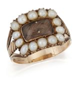 A GEORGIAN SPLIT PEARL AND HAIRWORK MOURNING RING