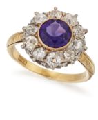 AN AMETHYST AND DIAMOND CLUSTER RING