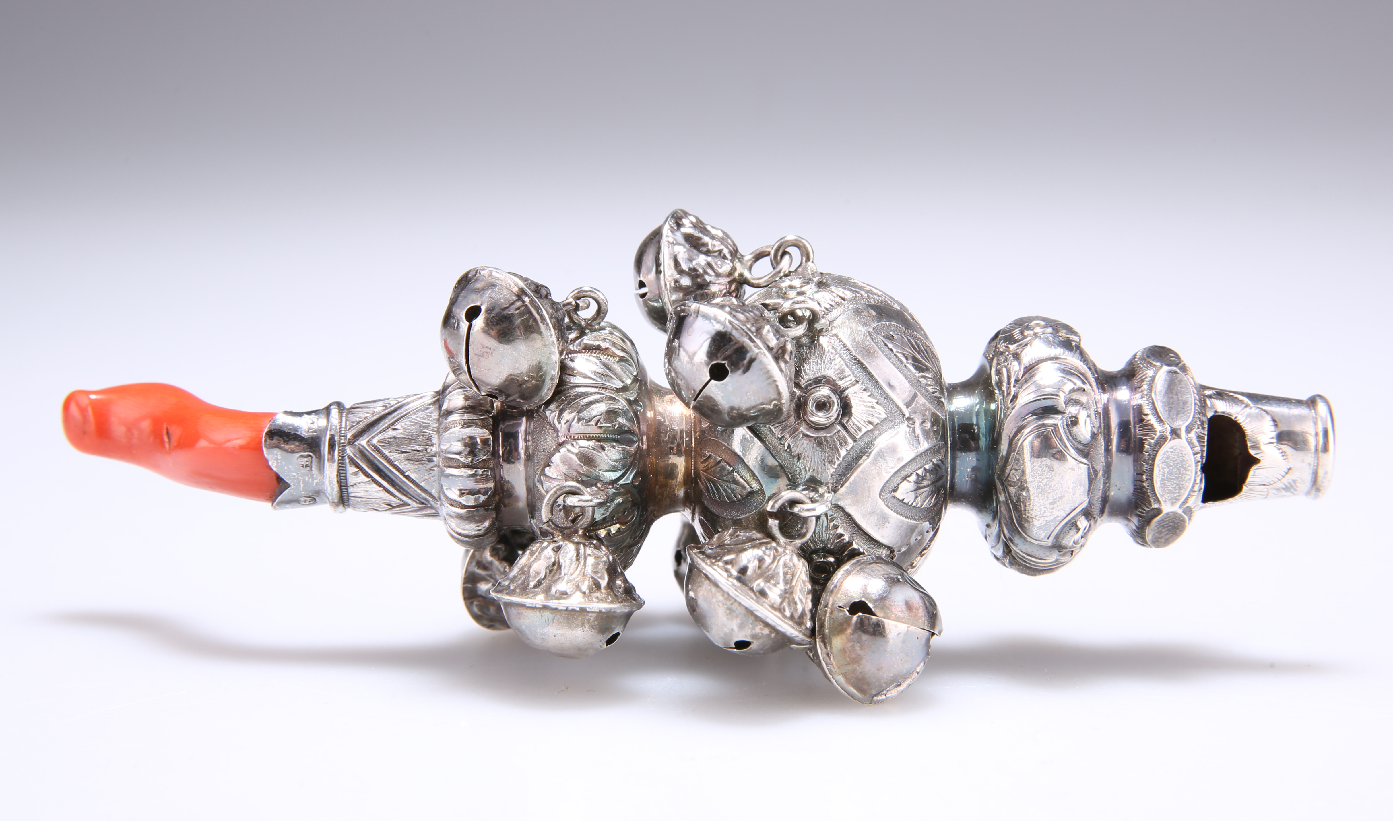 A LARGE VICTORIAN SILVER AND CORAL BABY'S RATTLE - Image 2 of 2