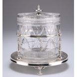 A VICTORIAN SILVER-PLATED AND CUT-GLASS BISCUIT BARREL