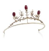 A MYANMAR (BURMESE) RUBY, DIAMOND AND PEARL TIARA