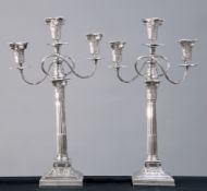 A PAIR OF ADAM REVIVAL SILVER-PLATED CANDELABRA